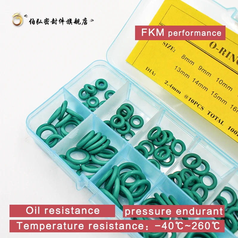 Fluororubber Thickness 2.4mm green rubber ring FKM O ring seal FKM seal O-ring ordering kit classification kit