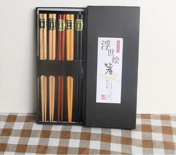 

5 Pairs Japanese Korean Reusable Chopsticks Natural Beech Wooden Chopsticks Chinese Set Handmade Gift Pack