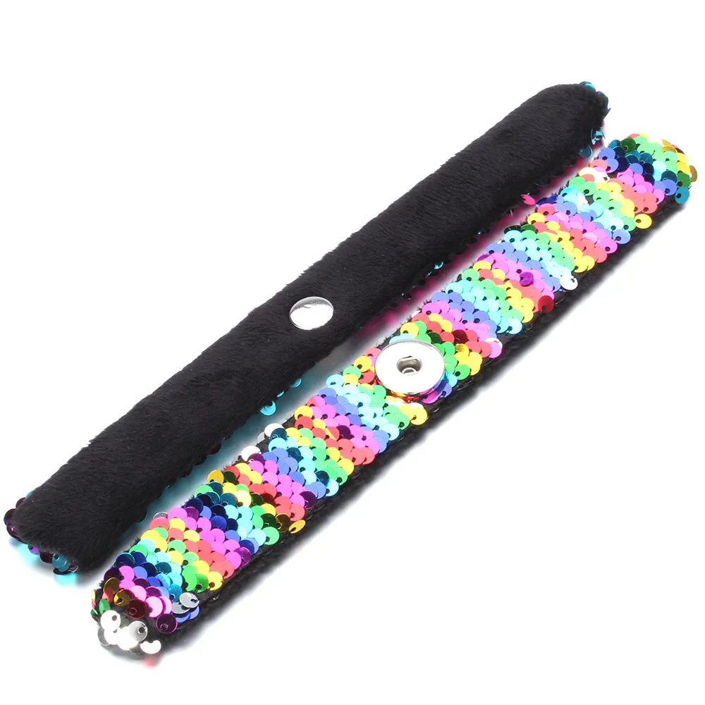 Newest Snap Jewelry 18mm Sequins Snap Button Bracelet Simple Cuff Snap Bracelets For Women Children Fun Gift