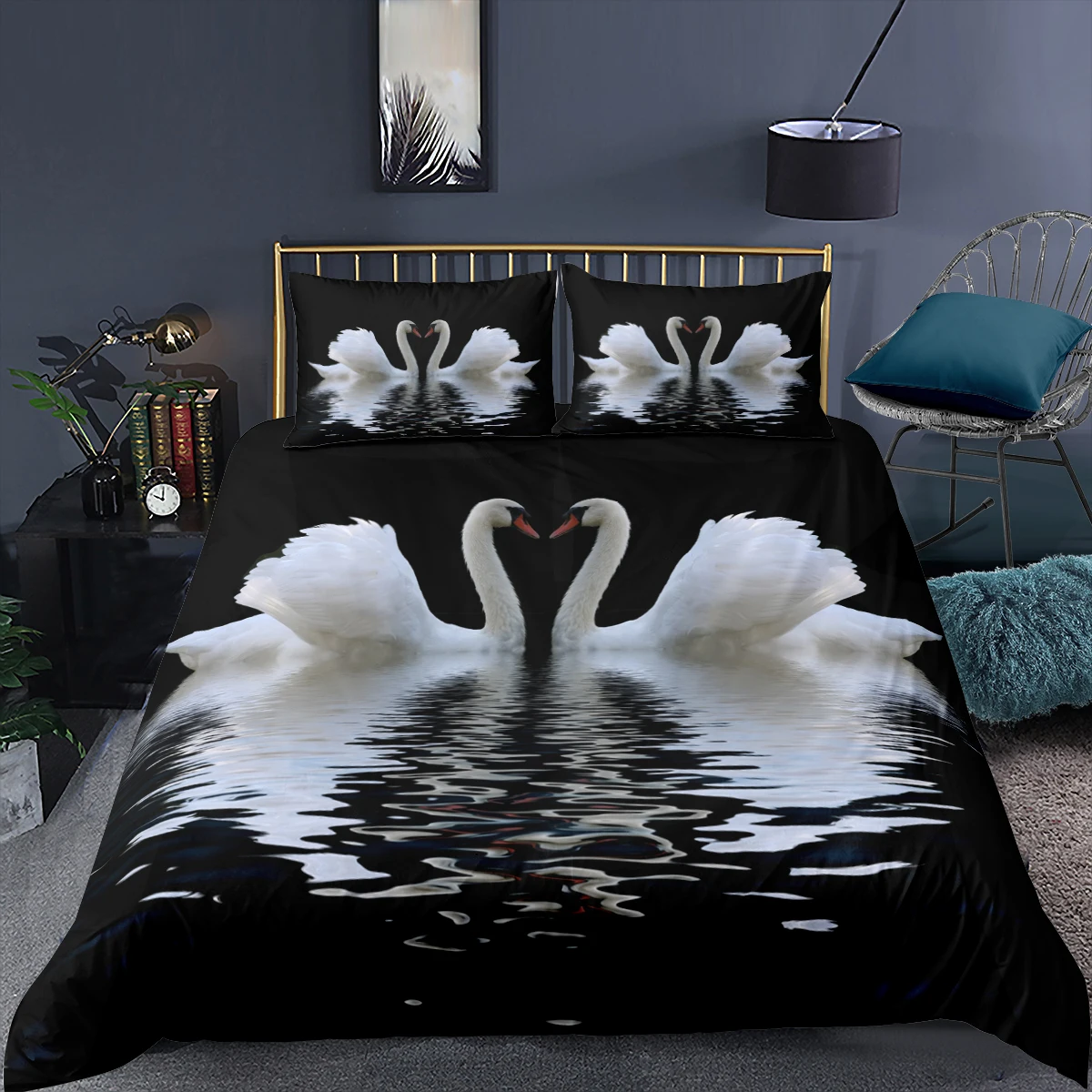 

3D Swan Bedding Set Animal Animal Bedspread 2/3pc Full Queen King Lover Duvet Cover Set For Children Adults Luxury Bedclothes