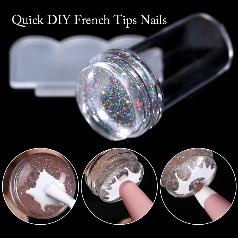 BORN PRETTY 2.3cm Iridescence Jelly Silicone Nail Art Stamper with Scraper for French Nails Print Silicone Nail Stamping Tools