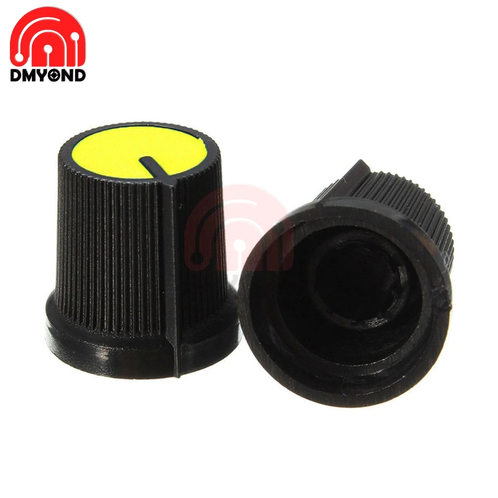 20pcs 0.6cm 6mm Knob For Rotary Taper Potentiometer Hole Volume Control Controller CAPS For WH148 Black Yellow Face Plastic