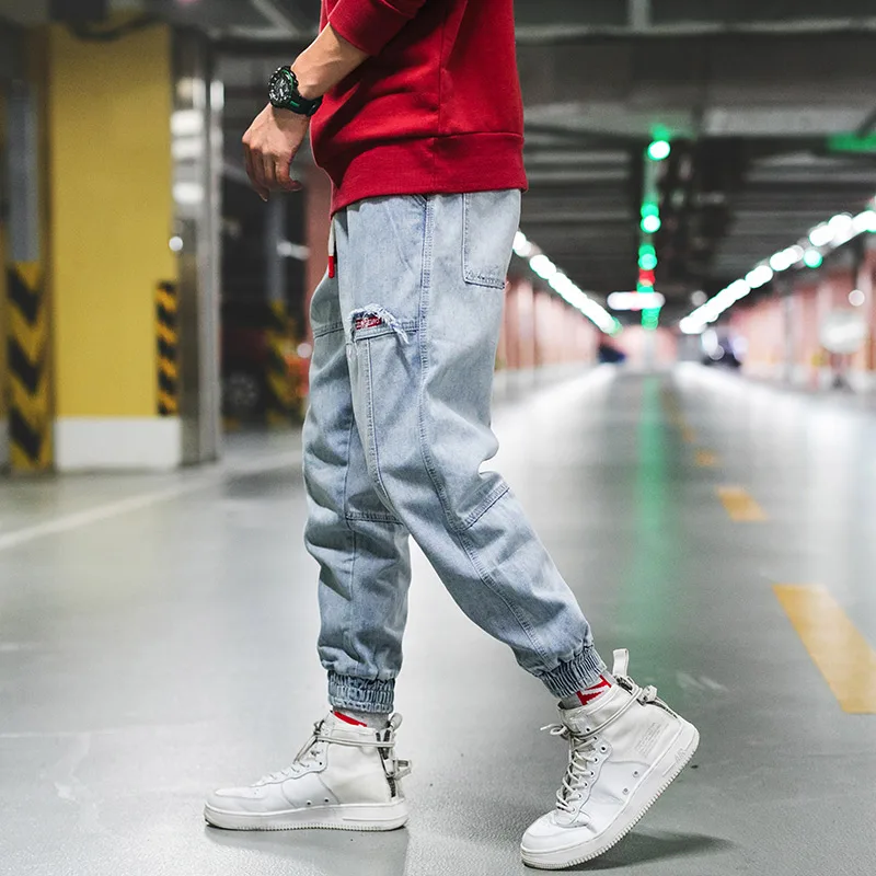 hip hop blue jeans men streetwear harem pants dsq jeans kpop jogger korean style trousers mens fashion denim oversized clothes