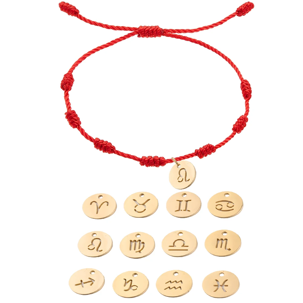 Zodiac Constellation Bracelets String for Women Men Coin 7 Knots Red Rope Bracelet Lucky Amulet Birthday Gift Teen Jewelry