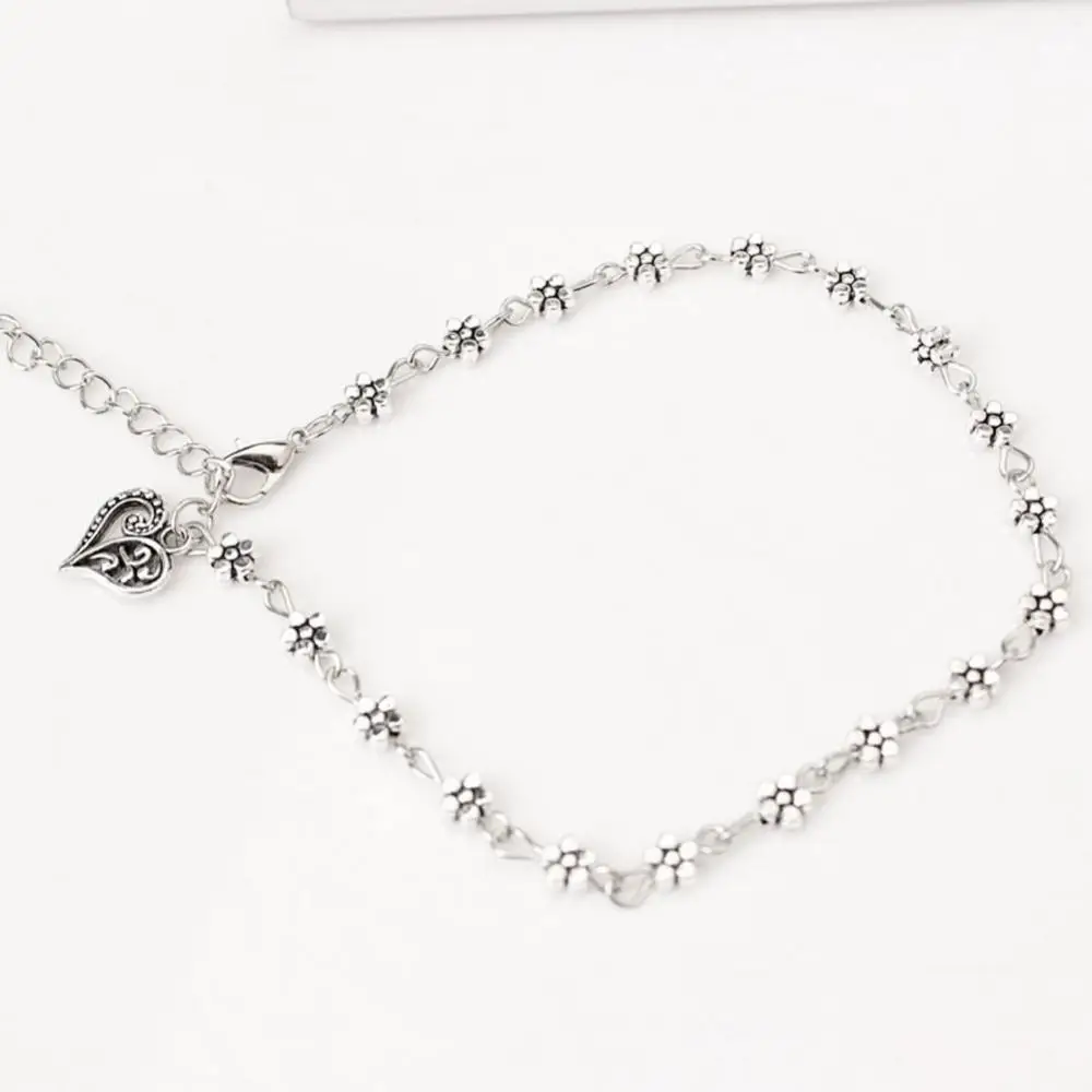 New Fashion Foot Chain Tibetan Silver Hollow Plum Flowers Heart-Shaped Anklet For Women