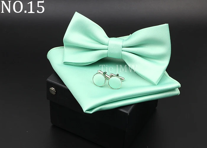 Herren Klassische Helle Farbe Bowtie Set Grün Rosa Blau Rot Fliege Manschettenknöpfe Hochzeit Krawatten Taschentuch Party Geschenk Krawatte Hemd zubehör – Detail 15