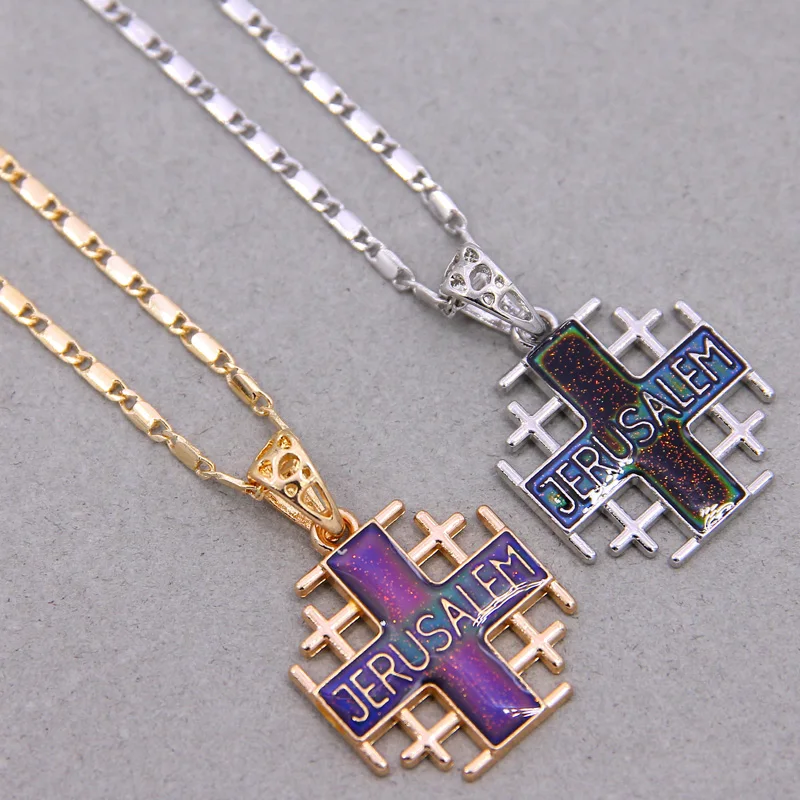 Bible Jerusalem Crusader Cross Pendant Necklace Medieval Religious Declaration Variable Color Enamel Necklace Jewelry