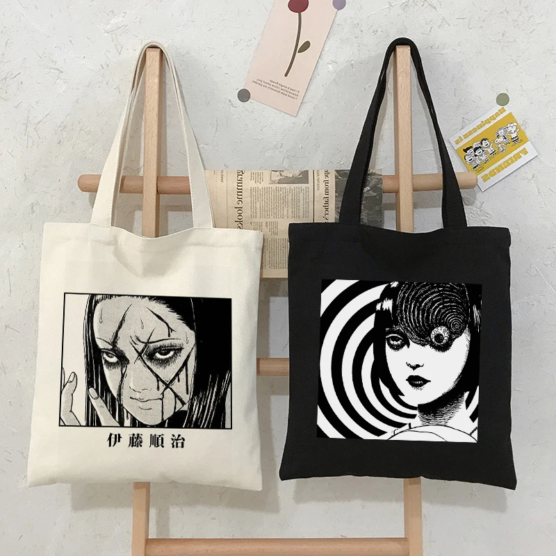 Japanese anime tomie canvas bag women shoulder bag horror ins casual women bag dark large-capacity Harajuku cartoon shopper bags