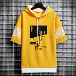 Japan Style Men's Hoodies Fashion Streetwear Short Sleeve Hooded Sweatshirts Men Casual Harajuku Prints Men Clothing Hoodies