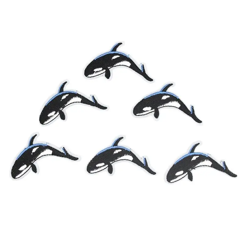 10pcs/lot Diy Cartoon Shark whale Stickers Embroidery Iron On marine animals Patches Clothes Bags Shoes Jeans Sewing Appliques