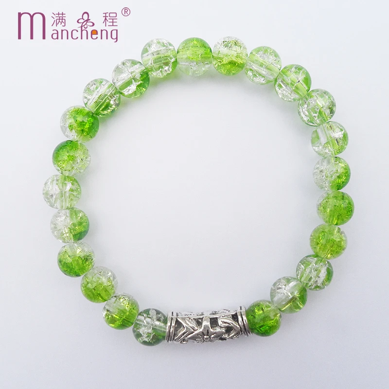 tiki tentacles 8MM Ancient Zinc alloy Hollow carved flower Floral Transparent bead Green Acrylic glass bracelet for women