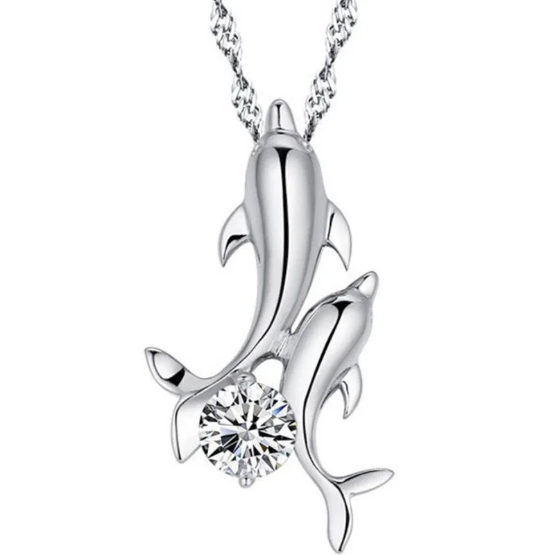 KOFSAC Fashion Purple Zircon Cute Dolphin Pendant  Lady Jewelry 925 Sterling Silver Necklaces For Women Valentine's Day Gifts 