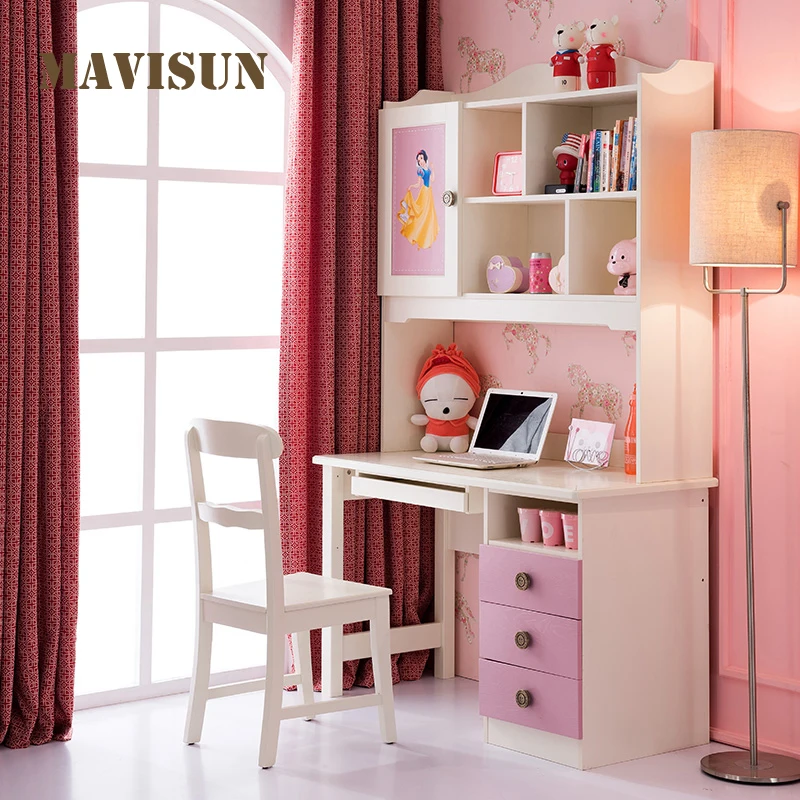 Lovely Pink Nordic Minimalist Style All Solid Wood Study Desk Home Desk And Chair Set Student Writing Homework Desk For Children