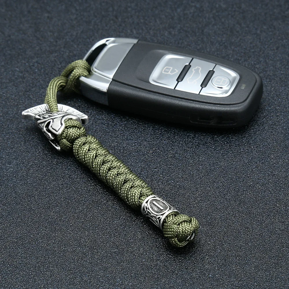 Viking Rune Perlen-Paracord-Schlüsselband, handgefertigter Spartan Outdoor Survival Seil-Schlüsselanhänger, Auto-Schlüssel-Messer, nordisches Schmuckgeschenk für Männer – Detail 4