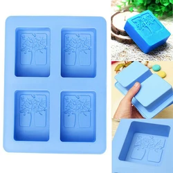 4 Cavities Rectangle Life Tree Silicone Soap Mold DIY Craft Art Cake Mold Handmade Silicone Molds for Soap Candle Mold