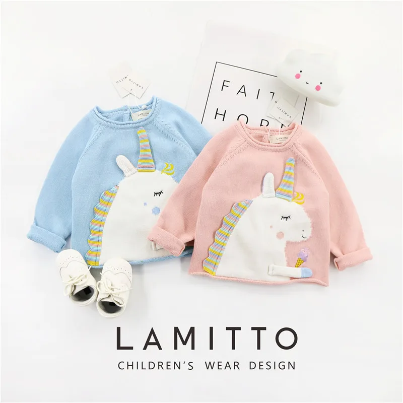 Tonytaobaby Spring New Boys and Girls Three-dimensional Unicorn Cotton Knitted Sweater Top