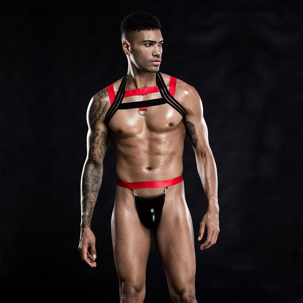 Mens Role Play Sexy Bandage Uniform Lingerie Set Cosplay Gay bar Pole Dance Costume Outfit