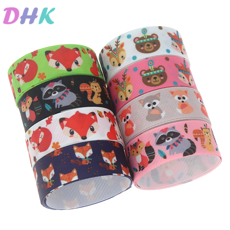 DHK 5yards fox animals Printed Grosgrain Ribbon Accessory Hairbow Headwear Decoration DIY Wholesale OEM E1736