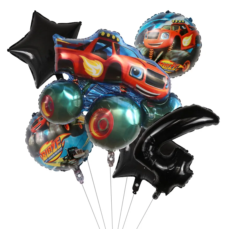 1set Blaze Monster Foil Balloons Cartoon Sports Car Number Ballons Birthday Party Decoration Machines Racing Racecar Kids Toy