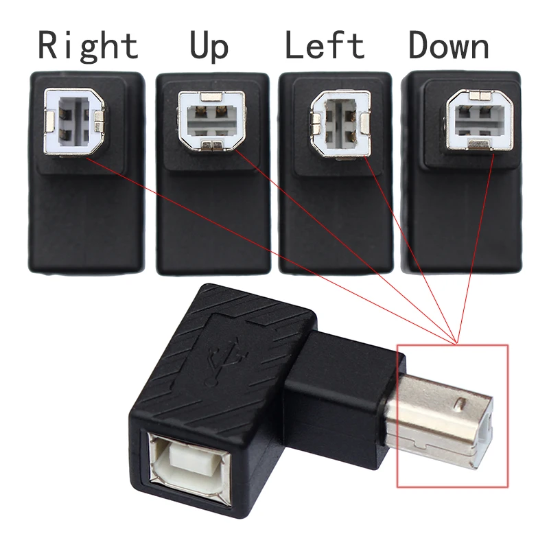 USB 2.0 B Type Up&Down&Right & Left Angle Printer Scanner Male to Female Adapter