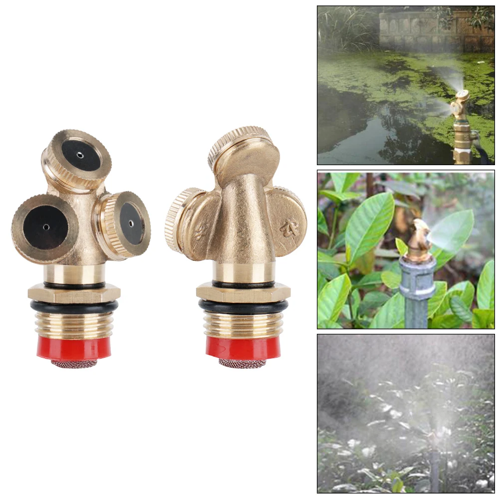 BORUiT Fogger Misting Sprinkler Garden Tools 1/4 Male 3-Hole Brass Agricultural Mist Spray Nozzle Garden Water Irrigation System