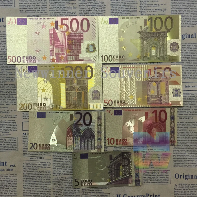 7 pcs/set 7 Different Designs Euro Gold Foil Plated Banknote 5 10 20 50 100 200 500 Paper Money Art Craft Gifts