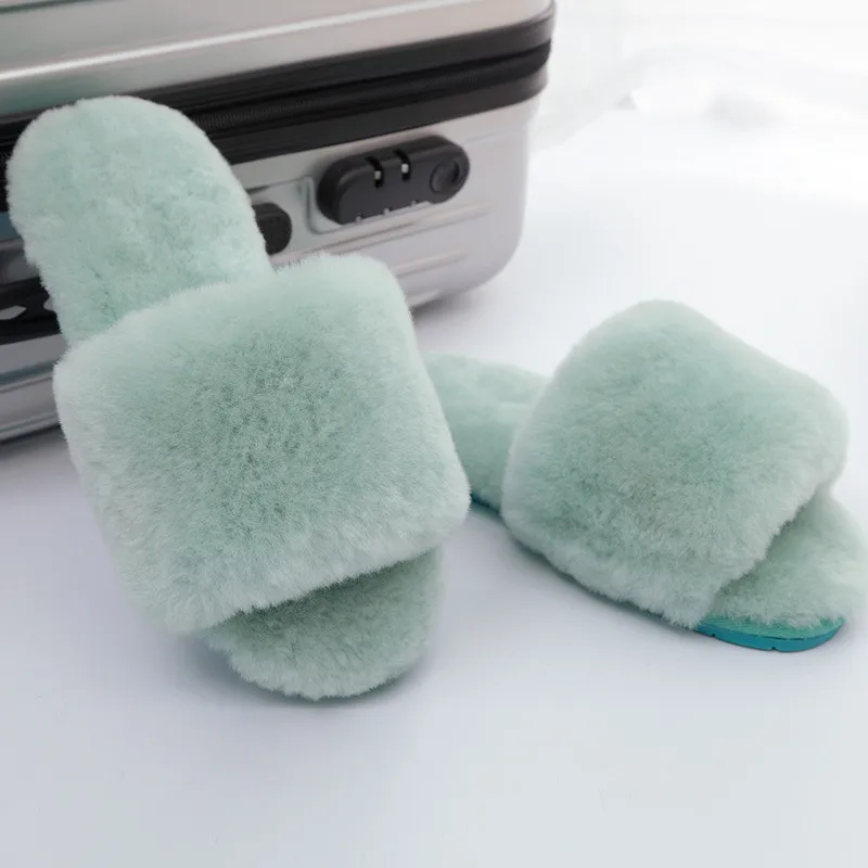 Colorful Wool Lady Home Slippers Natural Sheepskin Fur Slippers Fashion Female Winter Slippers Women Warm Indoor Slippers Soft