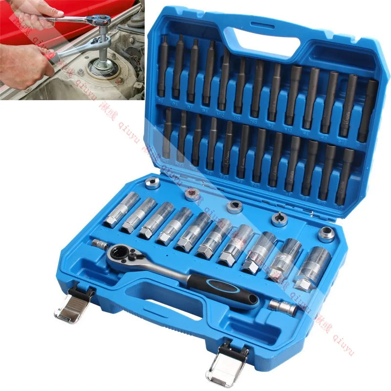 

43pcs Steering Hub Suspension Shock Absorber Strut Nut Removal Tool Go-thru Socket Kit Ratchet Sockets Set Car Repair