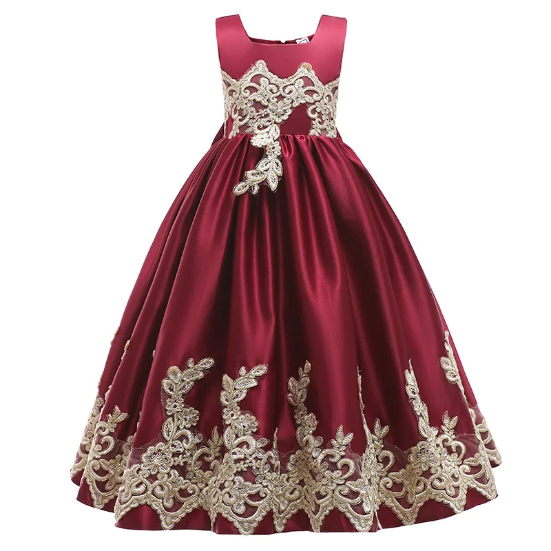 Elegant Embroidery Princess Girls Wedding Flower Dress 4-15Yrs Teenager Girl Dresses Children Baby Party Dress Christmas Clothes