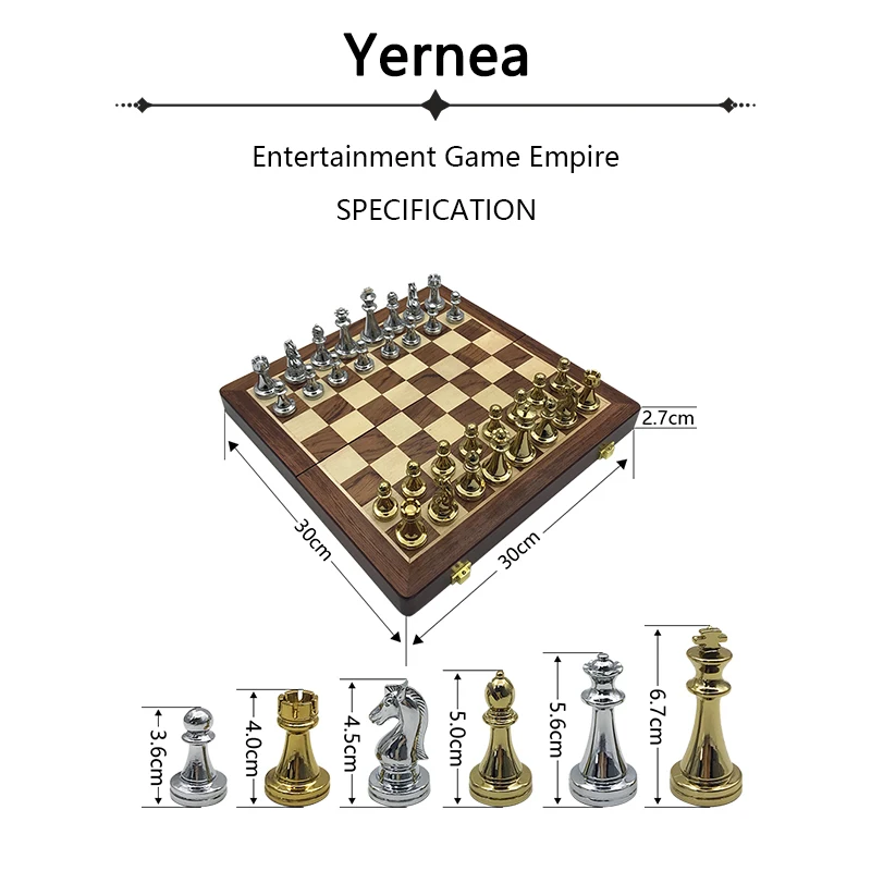 New Entertainment Wooden Folding Chessboard Excellent Retro Metal Alloy Chess Pieces Chess Game Set High Quality Chessboard