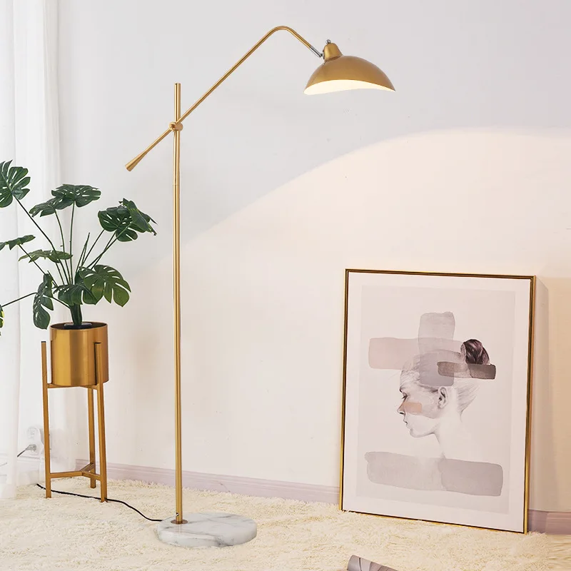 Lámparas de pie doradas simples nórdicas, lámpara de pie con Base de mármol, longitud ajustable, vestíbulo, sala de estar, accesorios E27
