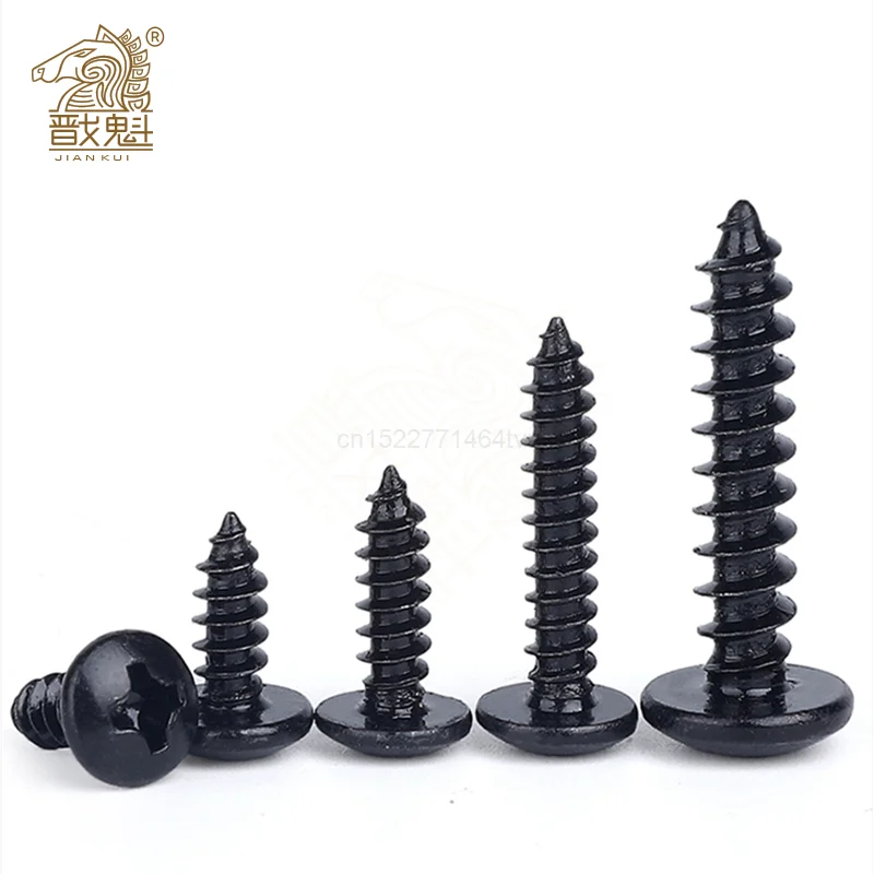 50pcs/25pcs m3 m4 m5*L steel with black Phillips Truss Head (Cross Recessed Mushroom Head) Self Tapping Screws