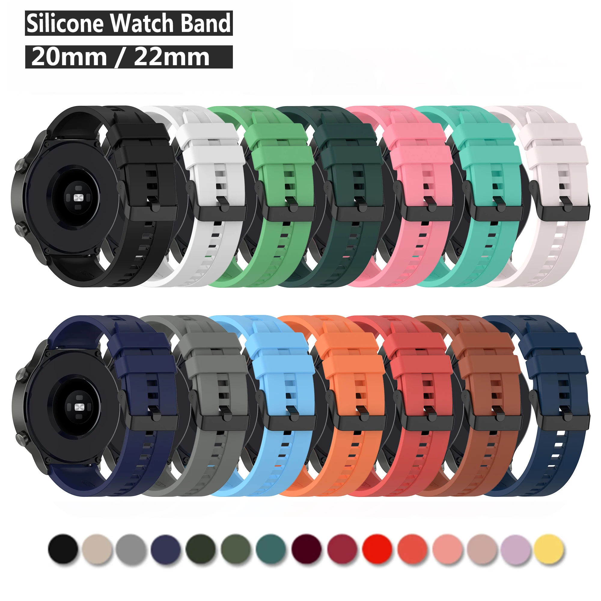 New 20mm 22mm Silicone Band for Samsung Huawei Watch Quick Release Durable Watchband Bracelet Strap for Huami Amazfit bip