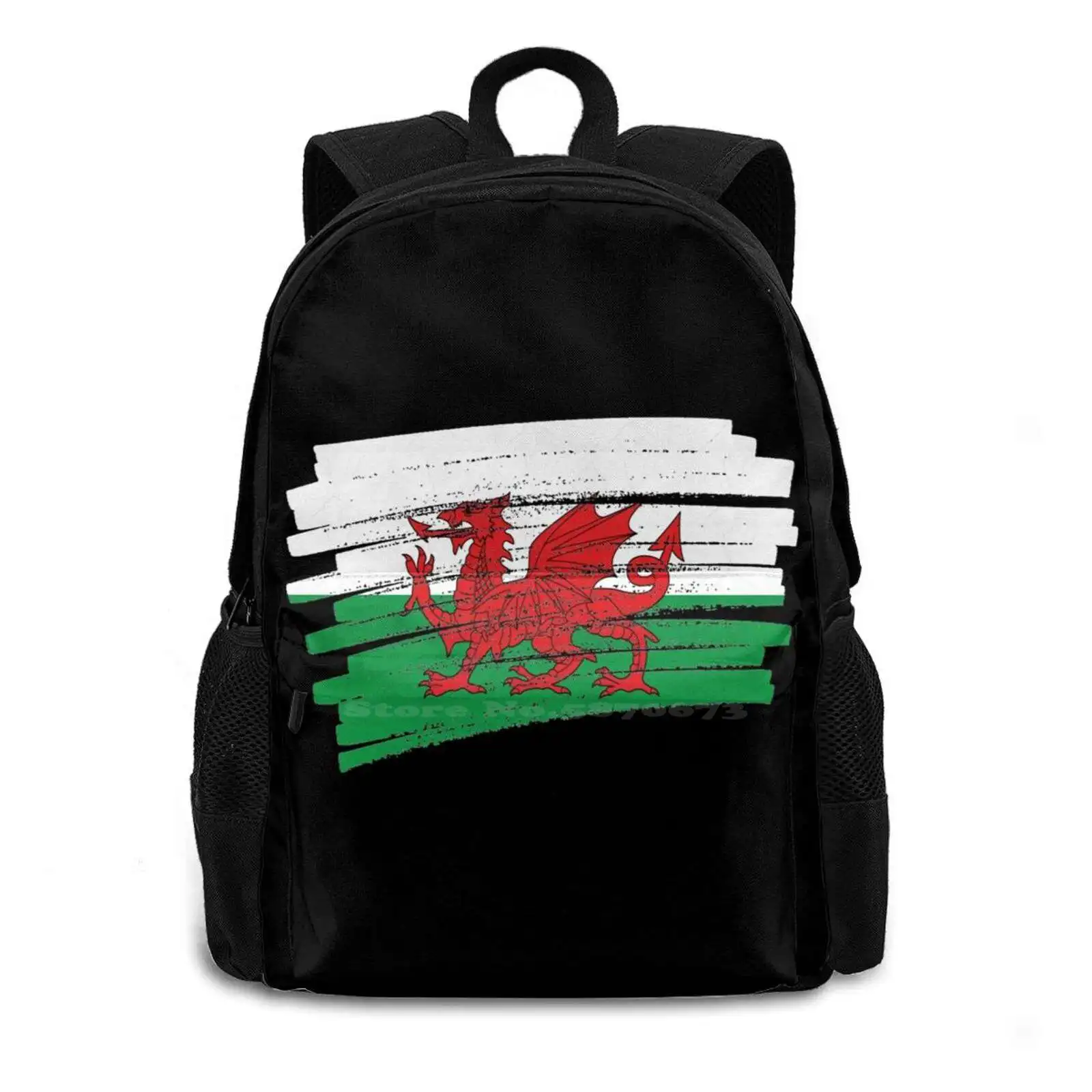 Wales Grunge Flag Design 3d Print Design Backpack Casual Bag Wales Friend Depicts Womens World Green Kids White Grunge