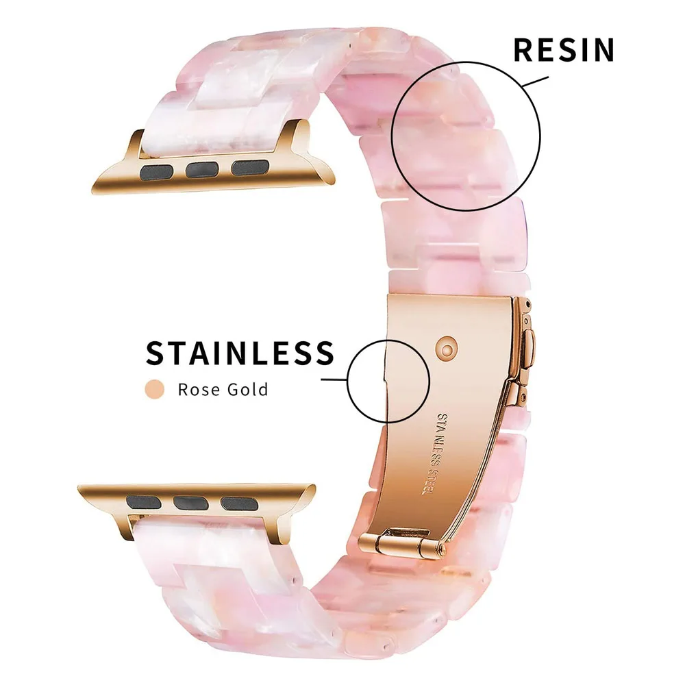 Bracelet for iWatch 9 8 7 SE Apple Watch Band 38mm 40mm 42mm 44mm 41mm 45mm Resin Band Replacement Series 6/5/4/3 Watchband Pink