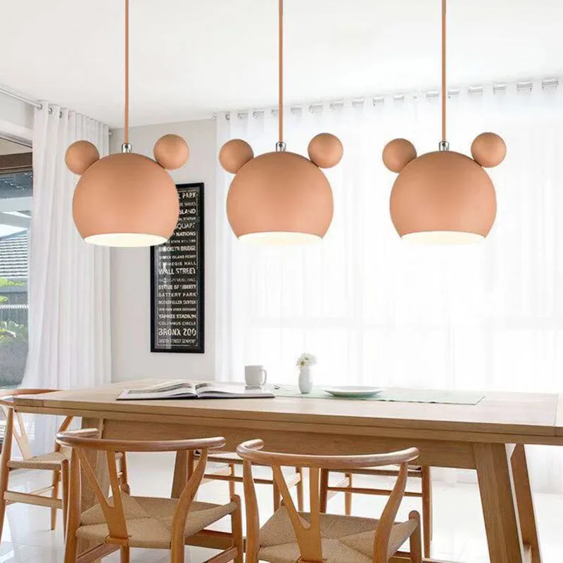 Creative Mickey chandelier wall lamp Nordic modern colorful macaron hanging lamp, children's room restaurant decoration lampE27