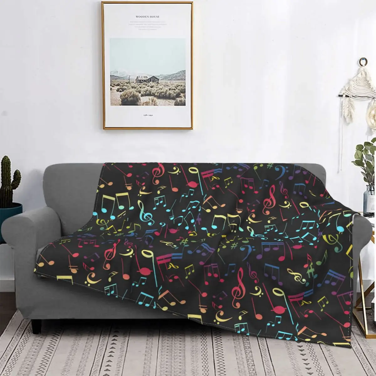 Musical Notes Pattern Blankets Fleece Decoration Ultra-Soft Throw Blankets for Bedding Bedroom Plush Thin Quilt