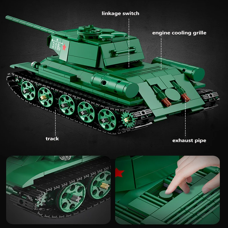 Cada 2.4G Radio Control World War Soviet Union Sd Kfz T-34 Military Tank Building Blocks Set Assembled Creative Toys C61071/72