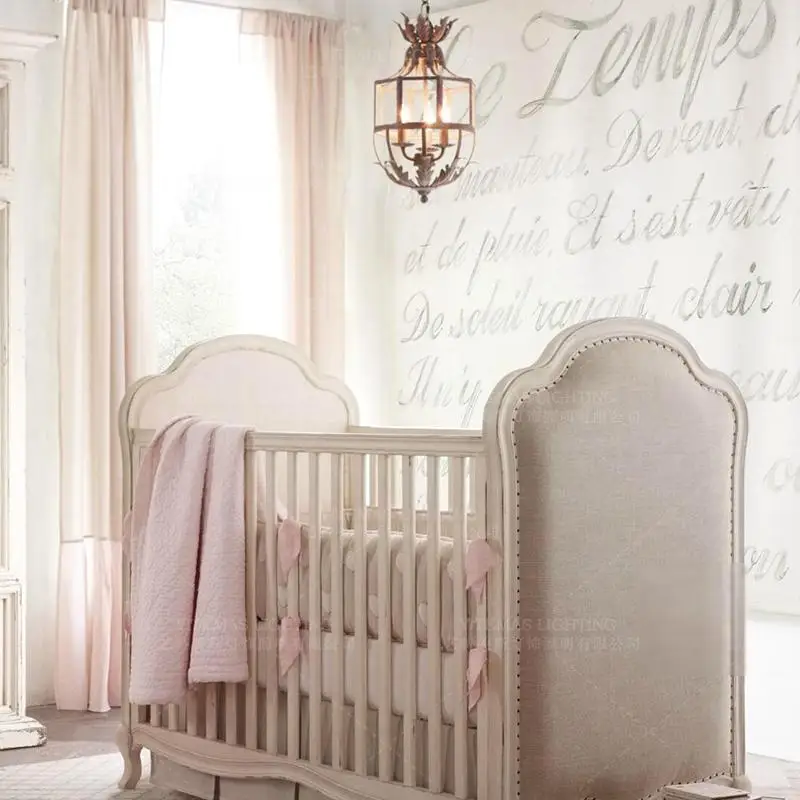 Retro white hanging chandelier lights vintage Grey Metal Cage lantern chandelier lighting fixtures for bedroom kitchen nursery