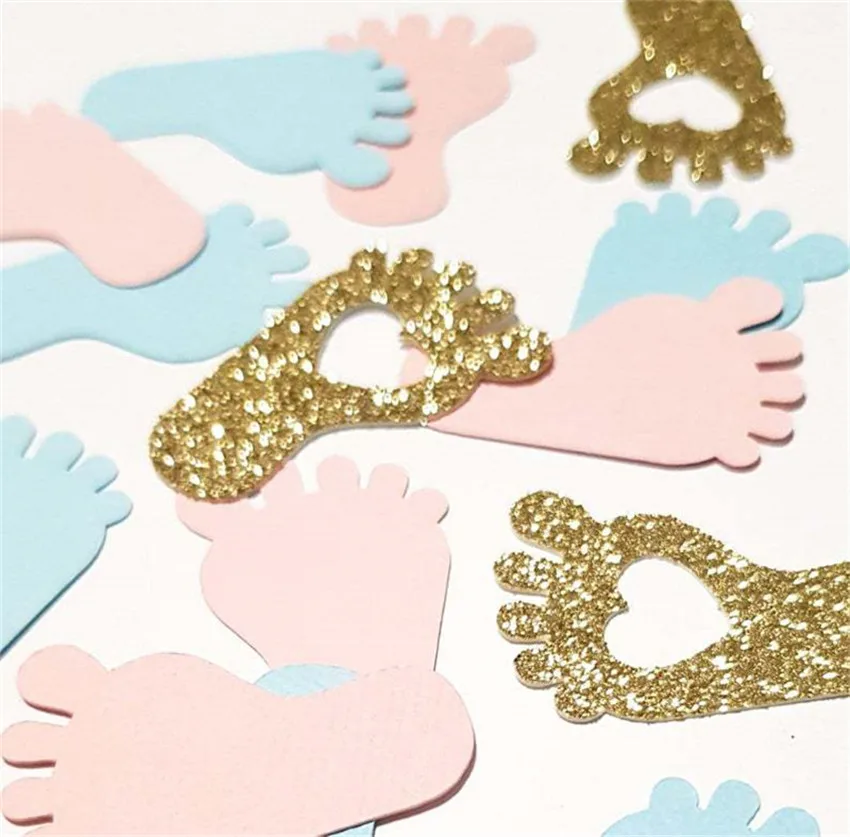 Pink Blue Gold Baby Footprint Confetti Baby Shower Gender Reveal Party Table Decorations Candy Favor Box DIY Supplies