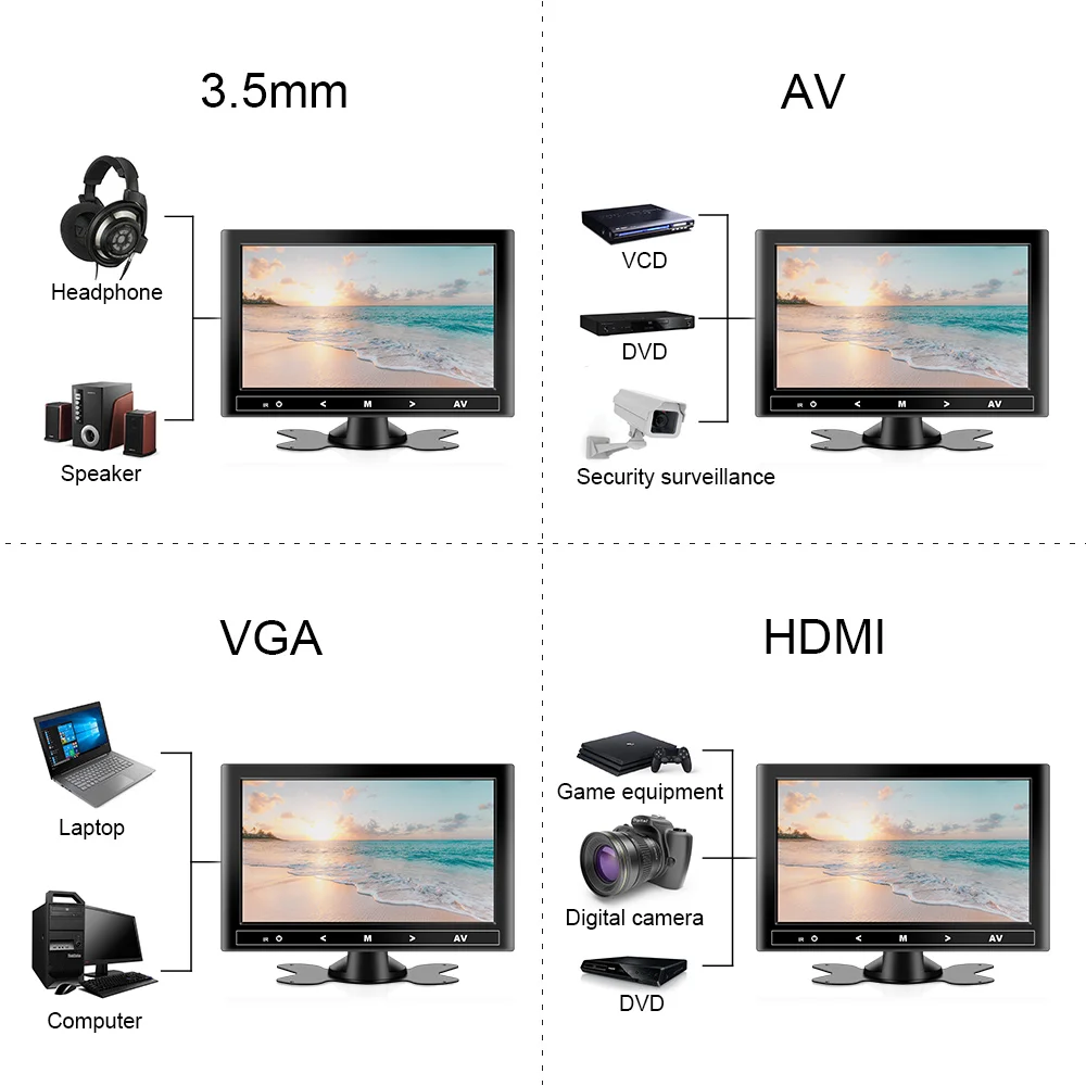 차량용 LCD 모니터, HD HDMI, VGA, AV TV 및 PC DVD 플레이어 카메라, 자동차 후방 보기 헤드레스트 모니터, 주차 후방 보기 시스템, 7/9 인치