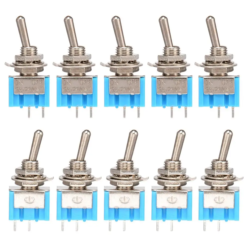 10ks MTS-101 2 špendlík SPST spínač ON-OFF 2 poloha tělesa AC125V/6A 250V/3A 6mm modrá mini sponka přepínače