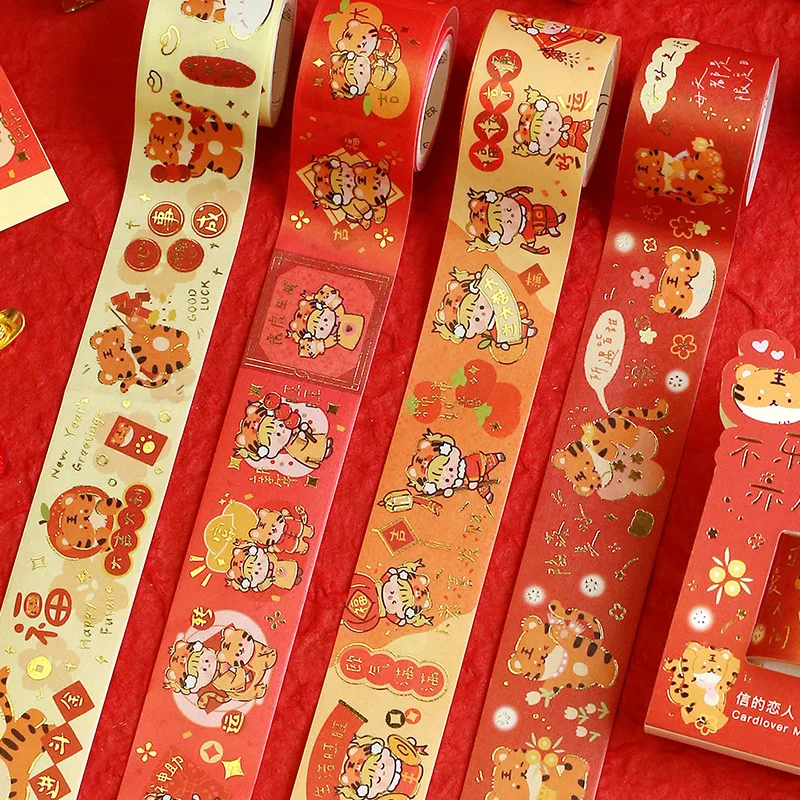 3cm*3m 2025 Happy New Year Series Washi Tape Cartoon Tiger DIY Decorative Self-adhesive Tape Label Sticker