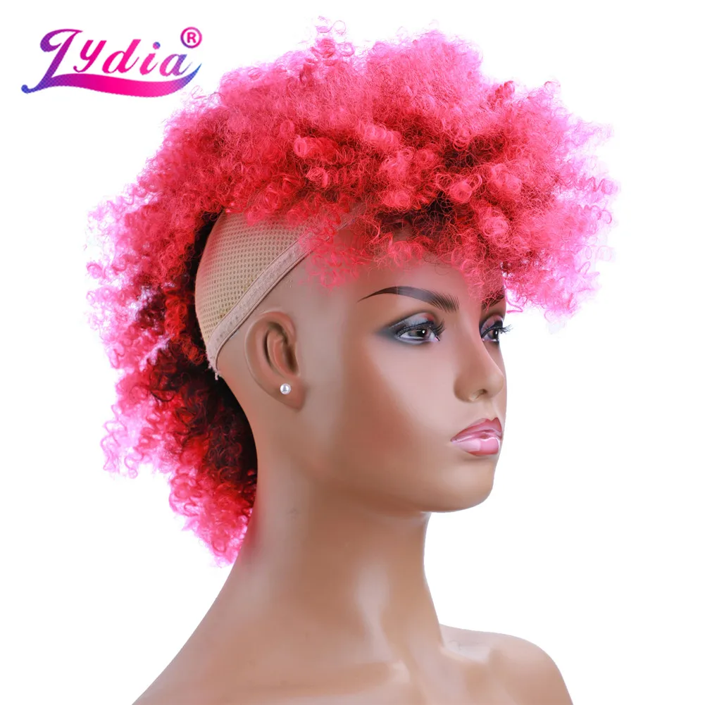 Lydia Synthetic High Puff Afro Short Kinky Curly Middle-Part Wig T1B/Pink Red Blue Clips In Hair Extension Colorful Hairpiece