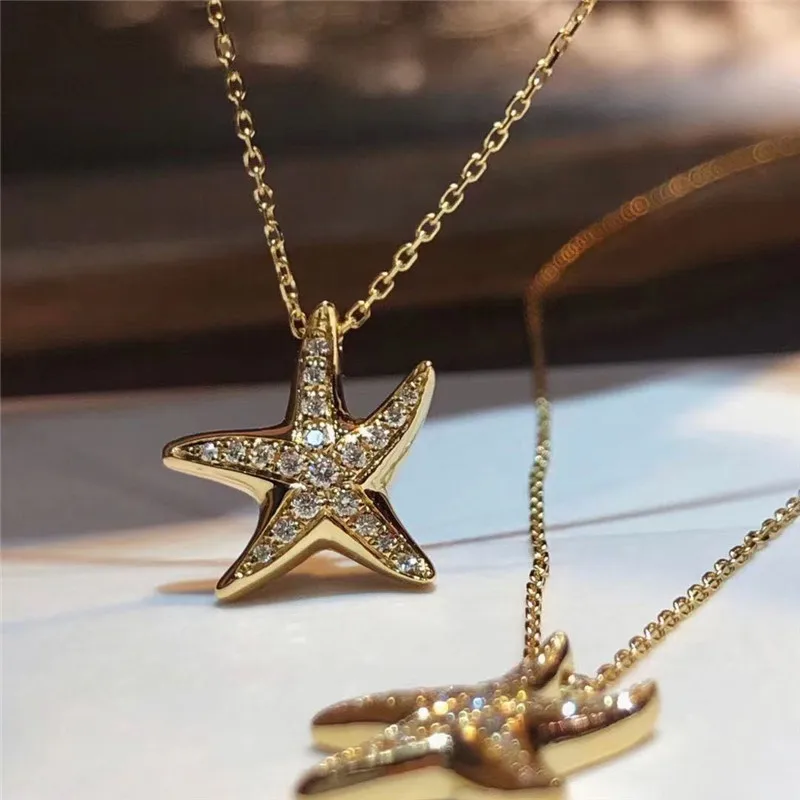 CAOSHI Stylish Starfish Shape Pendant Necklace for Women Elegant Wedding Statement Jewelry Exquisite Gold Color Chic Accessories