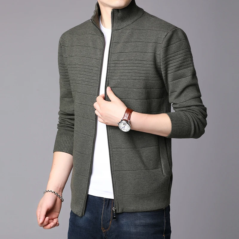 2020 Baru Fashion Jaket Sweater Pria Mandarin Collar Cardigan Street Style Trend Mantel Slim Fit Kasual Pria Pakaian