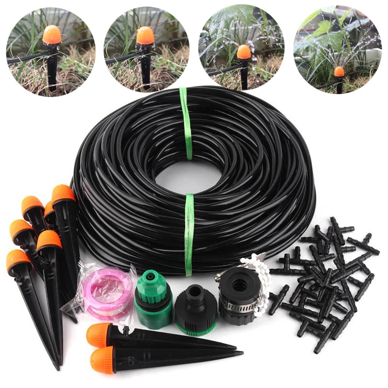 7m~42m Garden Dripper Irrigation Kits 13cm Adjustable Ground Insert Dripper Kits Greenhouse Irrigation DIY Watering Kits