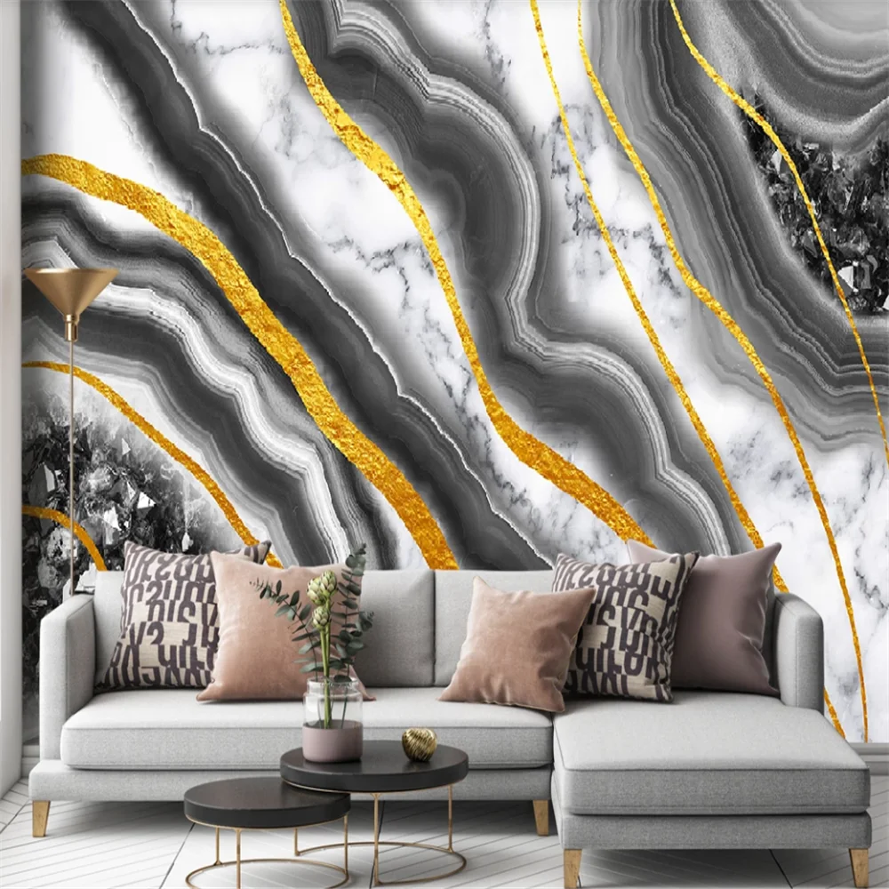 Custom 3D wallpaper mural modern light luxury high-grade gray microcrystalline marble pattern agate slice background wall