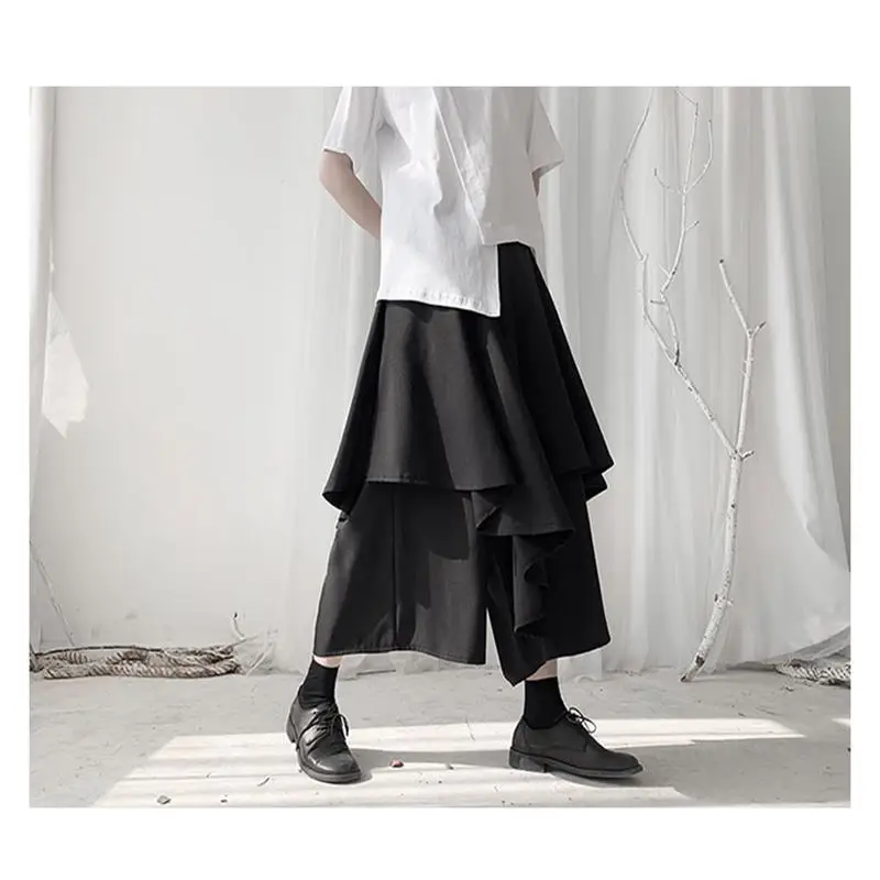 

Women's Trouser Skirt Summer New Dark Irregular Multi-Layer Design Nine Minutes Wide Leg Pants Youth Fashion Straight Pants