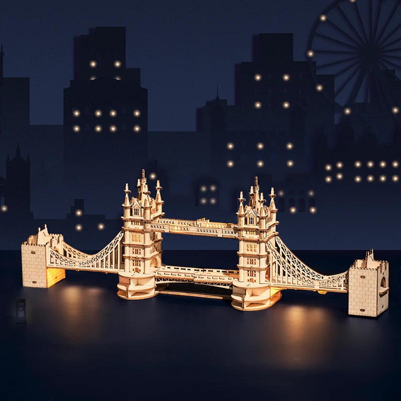 Robotime Puzzle in Legno Gioco Fai da Te 3D Tower Bridge, Big Ben, Famoso Edificio Assemblaggio Giocattolo Regalo per Bambini Adolescenti Adulti